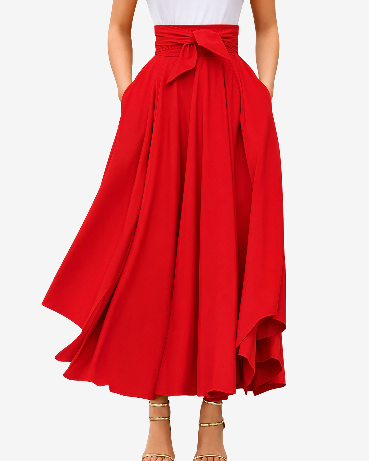 Chouyatou Women's Elegant High Waisted Side Slit Irregular Bohemian Maxi Skirt with Pockets