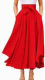 Chouyatou Women's Elegant High Waisted Side Slit Irregular Bohemian Maxi Skirt with Pockets