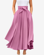 Chouyatou Women's Elegant High Waisted Side Slit Irregular Bohemian Maxi Skirt with Pockets