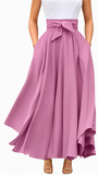 Chouyatou Women's Elegant High Waisted Side Slit Irregular Bohemian Maxi Skirt with Pockets