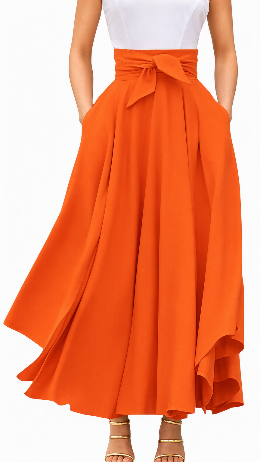 Chouyatou Women's Elegant High Waisted Side Slit Irregular Bohemian Maxi Skirt with Pockets