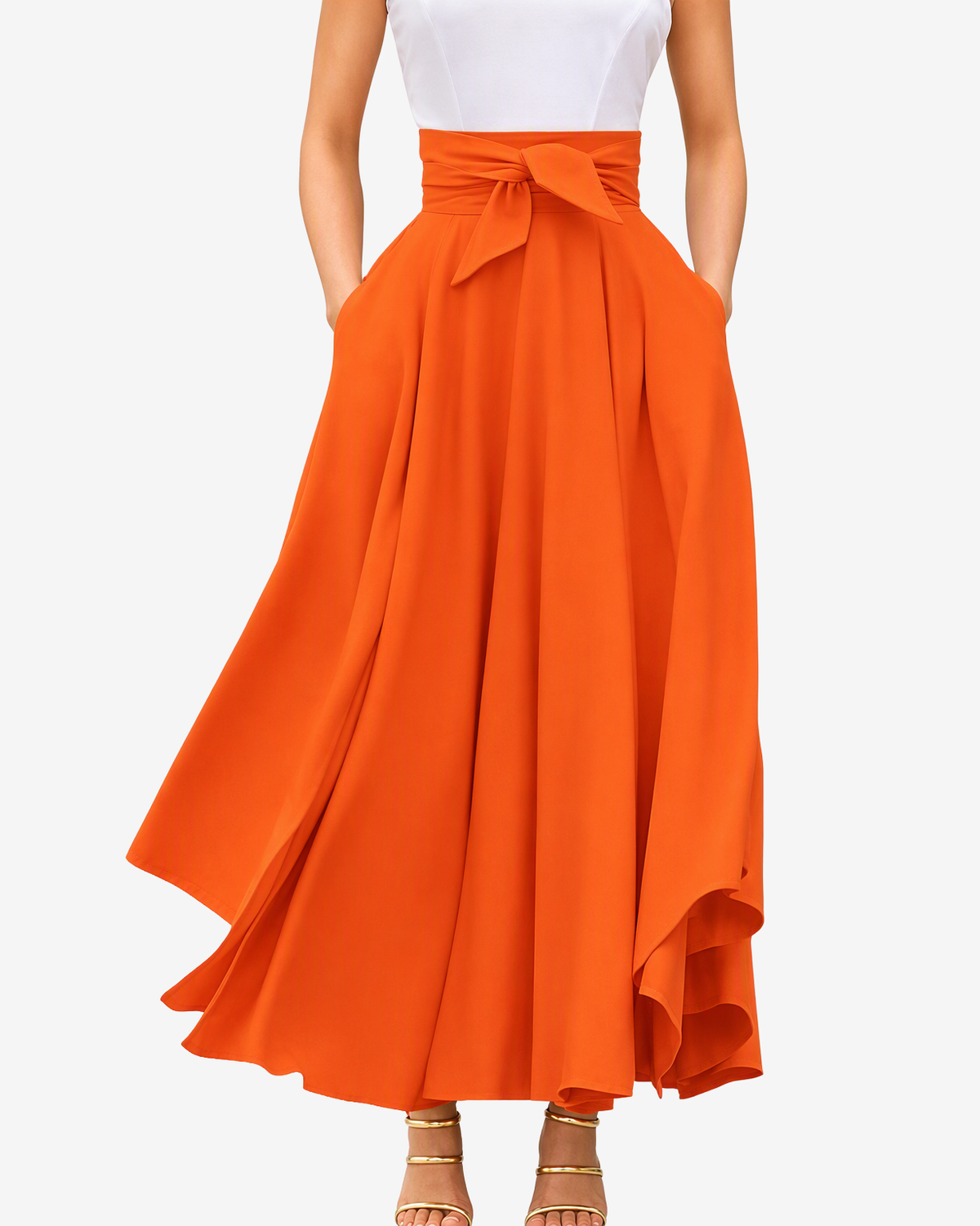 Chouyatou Women's Elegant High Waisted Side Slit Irregular Bohemian Maxi Skirt with Pockets
