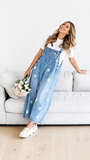 Chouyatou Women Floral Printed Adjustable Strap Denim Bib Overall Wide Leg Jeans Casual Baggy Overalls Jumpsuit