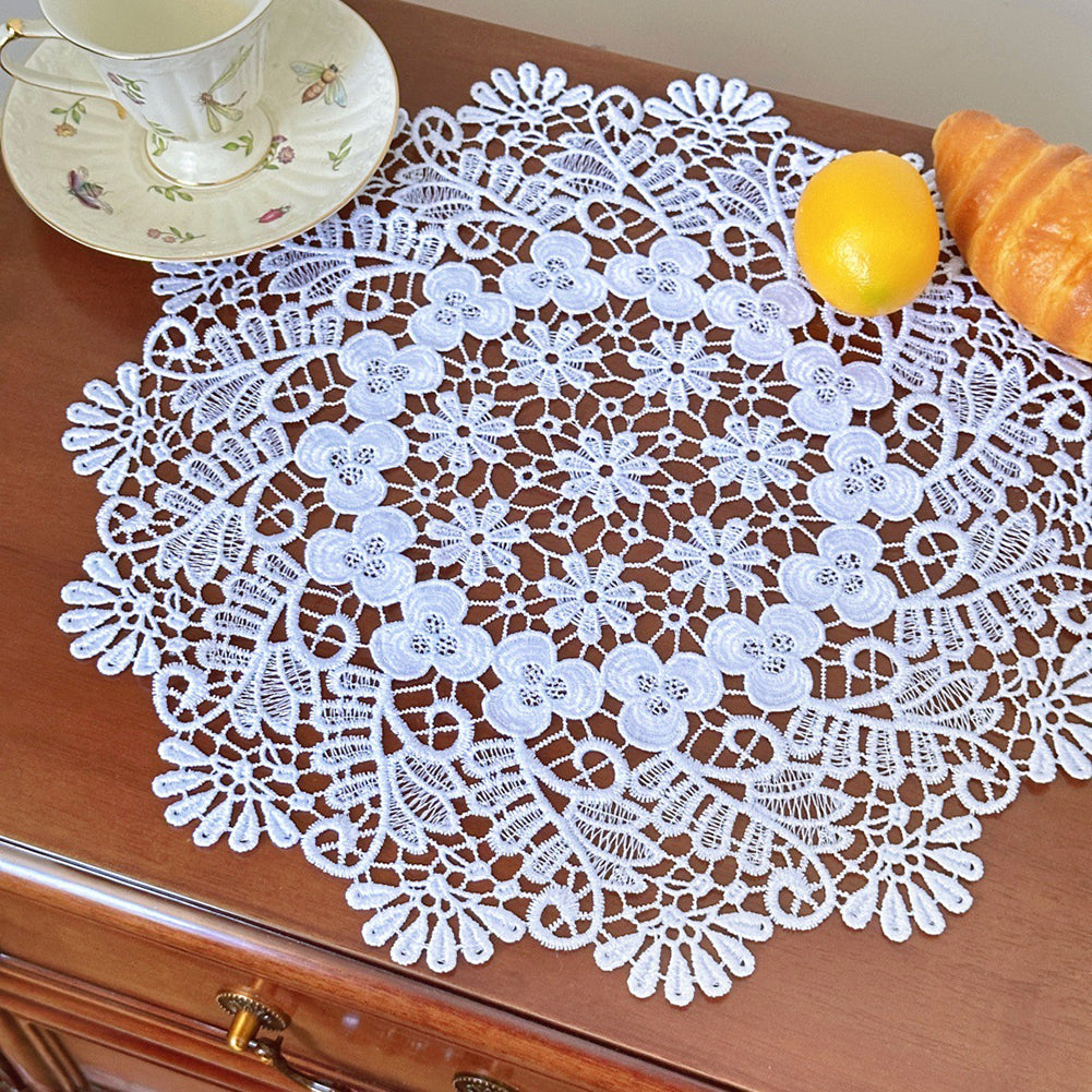 XSLIVE 6 PCS Vintage Round Lace Non-paper Dollies 15.7 Inch Handmade Crochet Placemats for Furniture Dining Room Home Kitchen and Wedding Party Decoration