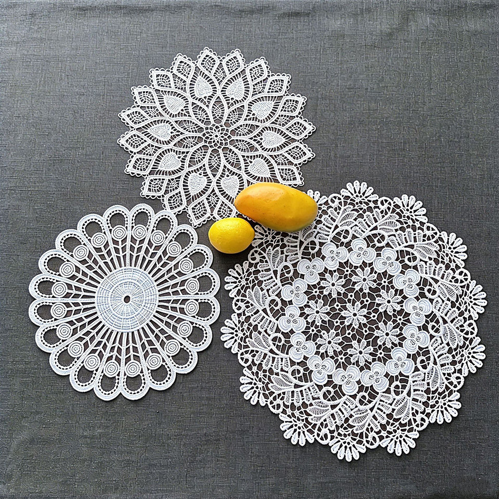 XSLIVE 6 PCS Vintage Round Lace Non-paper Dollies 15.7 Inch Handmade Crochet Placemats for Furniture Dining Room Home Kitchen and Wedding Party Decoration