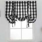 DOMOOK Grey and White Buffalo Check Tie Up Curtains Farmhouse Thermal Insulated Window Adjustable Balloon Curtain Shade for Small Window