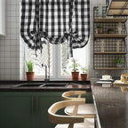 DOMOOK Grey and White Buffalo Check Tie Up Curtains Farmhouse Thermal Insulated Window Adjustable Balloon Curtain Shade for Small Window