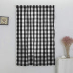 DOMOOK Grey and White Buffalo Check Tie Up Curtains Farmhouse Thermal Insulated Window Adjustable Balloon Curtain Shade for Small Window