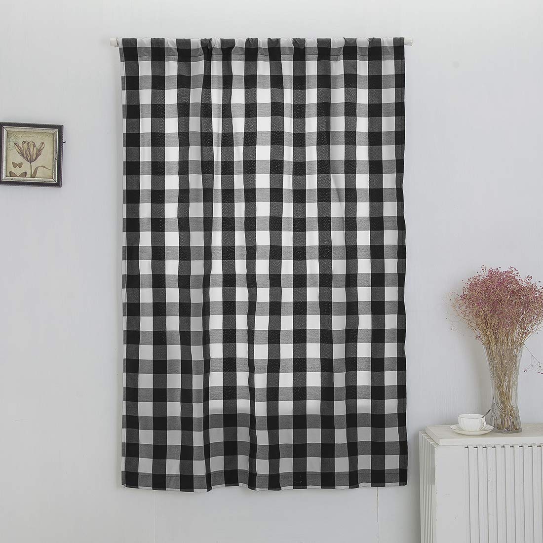 DOMOOK Grey and White Buffalo Check Tie Up Curtains Farmhouse Thermal Insulated Window Adjustable Balloon Curtain Shade for Small Window