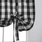 DOMOOK Grey and White Buffalo Check Tie Up Curtains Farmhouse Thermal Insulated Window Adjustable Balloon Curtain Shade for Small Window