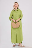Chouyatou Summer Dresses for Women 2025 Casual Loose Split Long Sleeve Button Down Maxi Shirt Dress