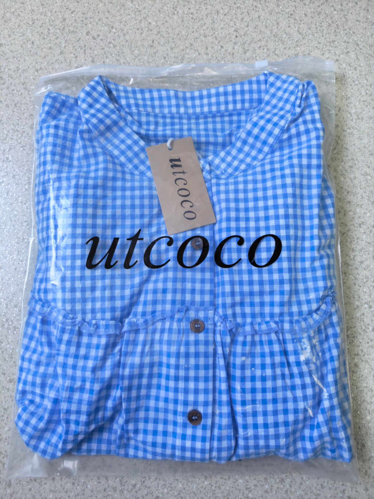 UTCOCO Womens Plaid Button Down Shirts Casual Loose Fit 3/4 Sleeve Gingham Top Checkered Blouses
