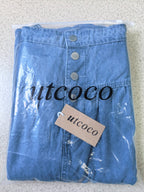 UTCOCO Women's High Waist Long Denim Skirt Button-Fly Tiered Ruffle Swing A-Line Jean Maxi Skirt with Pockets