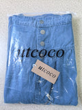 UTCOCO Women's High Waist Long Denim Skirt Button-Fly Tiered Ruffle Swing A-Line Jean Maxi Skirt with Pockets