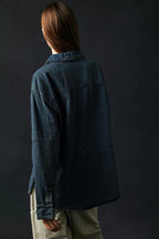 Chouyatou Women's Distressed V Neck Denim Jackets Boyfriend Loose Fit Bussiness Casual Jean Pullover Tops