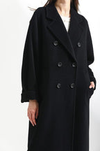 Chouyatou Women's Winter Double Breasted Wool Coat Business Casual Midi Long Winter Trench Coat with Belt