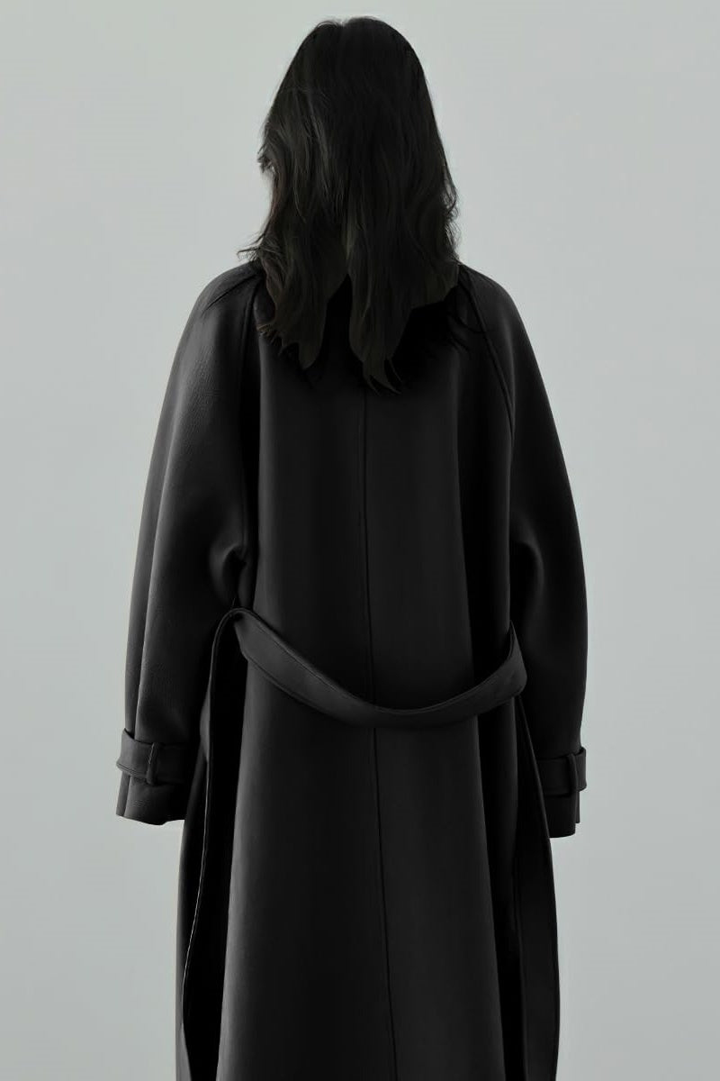 Chouyatou Women's Winter Hidden Single Breasted Wool Coat Raglan Sleeve Business Long Wool Overcoat