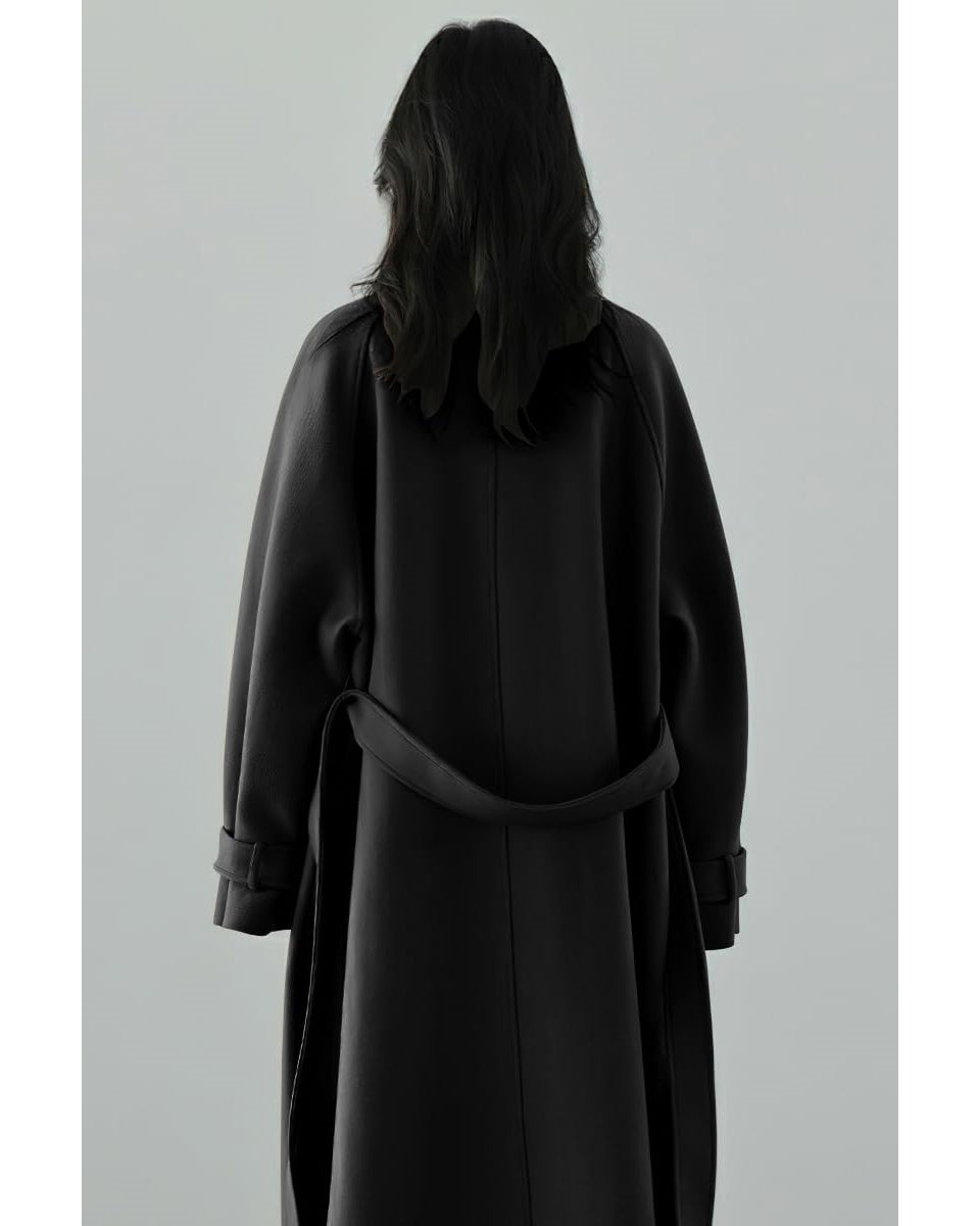 Chouyatou Women's Winter Hidden Single Breasted Wool Coat Raglan Sleeve Business Long Wool Overcoat