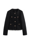 Chouyatou Women's Fall Business Casual Tweed Jacket Button Down Fringed Tassel Office Work Blazer Coat