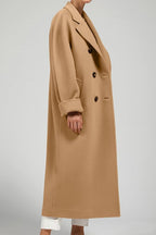 Chouyatou Women's Winter Double Breasted Wool Coat Business Casual Midi Long Winter Trench Coat with Belt