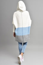 Chouyatou Women's Color Block Hooded Cardigan Casual Loose Open Front Ribbed Knit Long Coatigan Sweater