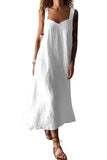 Chouyatou Women's Summer Spaghetti Strap Sleeveless Linen Overall Dress Casual A-Line Midi Long Beach Dress