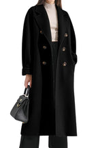 Chouyatou Women's Winter Double Breasted Wool Coat Business Casual Midi Long Winter Trench Coat with Belt