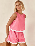 Chouyatou Women's 2 Piece Summer Beach Vacation Outfits Cropped Tank Top High Waist Shorts Set Tracksuit