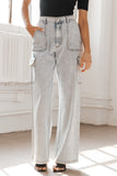 Chouyatou Women's High Waist Cargo Jeans Flap Pocket Straight Leg Denim Pants Casual Distressed Relaxed Fit Denim Trousers