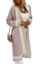 Chouyatou Women's Fall Color Block Open Front Cardigan Sweater Casual Loose Knitted Long Coatigan Coat