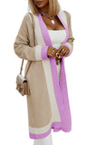 Chouyatou Women's Fall Color Block Open Front Cardigan Sweater Casual Loose Knitted Long Coatigan Coat