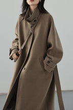 Chouyatou Women's Winter Hidden Single Breasted Wool Coat Raglan Sleeve Business Long Wool Overcoat