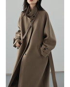 Chouyatou Women's Winter Hidden Single Breasted Wool Coat Raglan Sleeve Business Long Wool Overcoat