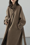 Chouyatou Women's Winter Hidden Single Breasted Wool Coat Raglan Sleeve Business Long Wool Overcoat