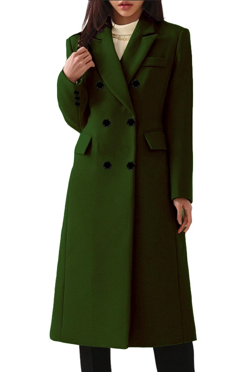 Chouyatou Women's Classic Notched Lapel Double-Breasted Warm Pea Coat Overcoat with Pockets