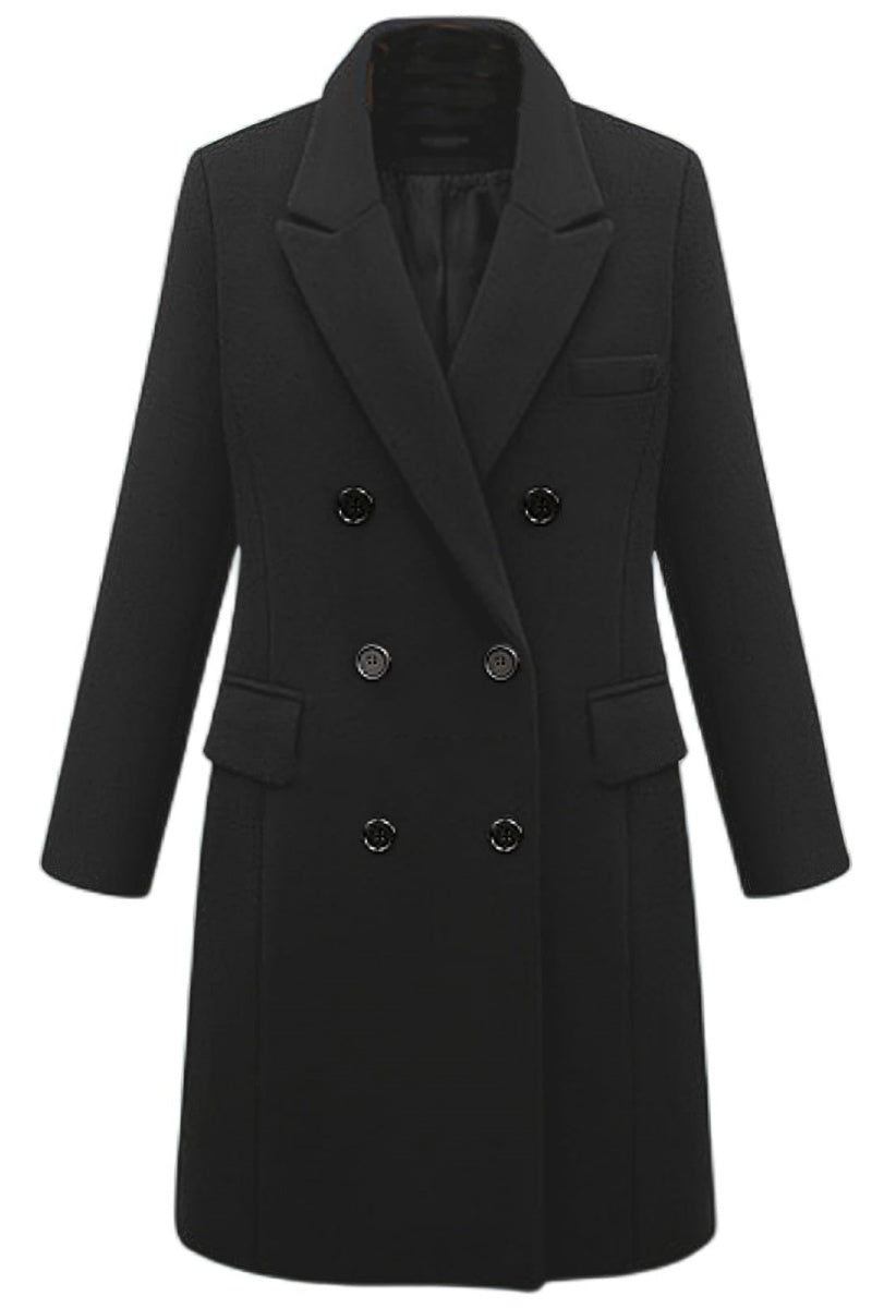 Chouyatou Women's Classic Notched Lapel Double-Breasted Warm Pea Coat Overcoat with Pockets