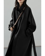 Chouyatou Women's Winter Hidden Single Breasted Wool Coat Raglan Sleeve Business Long Wool Overcoat
