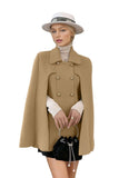 Chouyatou Women's Elegant Poncho Double-Breast Slit Sleeve Flowy Wool Blend Cape Cloak Coat