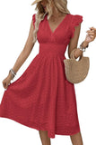 Chouyatou Women's 2024 Eyelet Lace Embroidery Smocked Waist Party Dress Sexy Flutter Sleeve A Line Midi Long Sun Dress