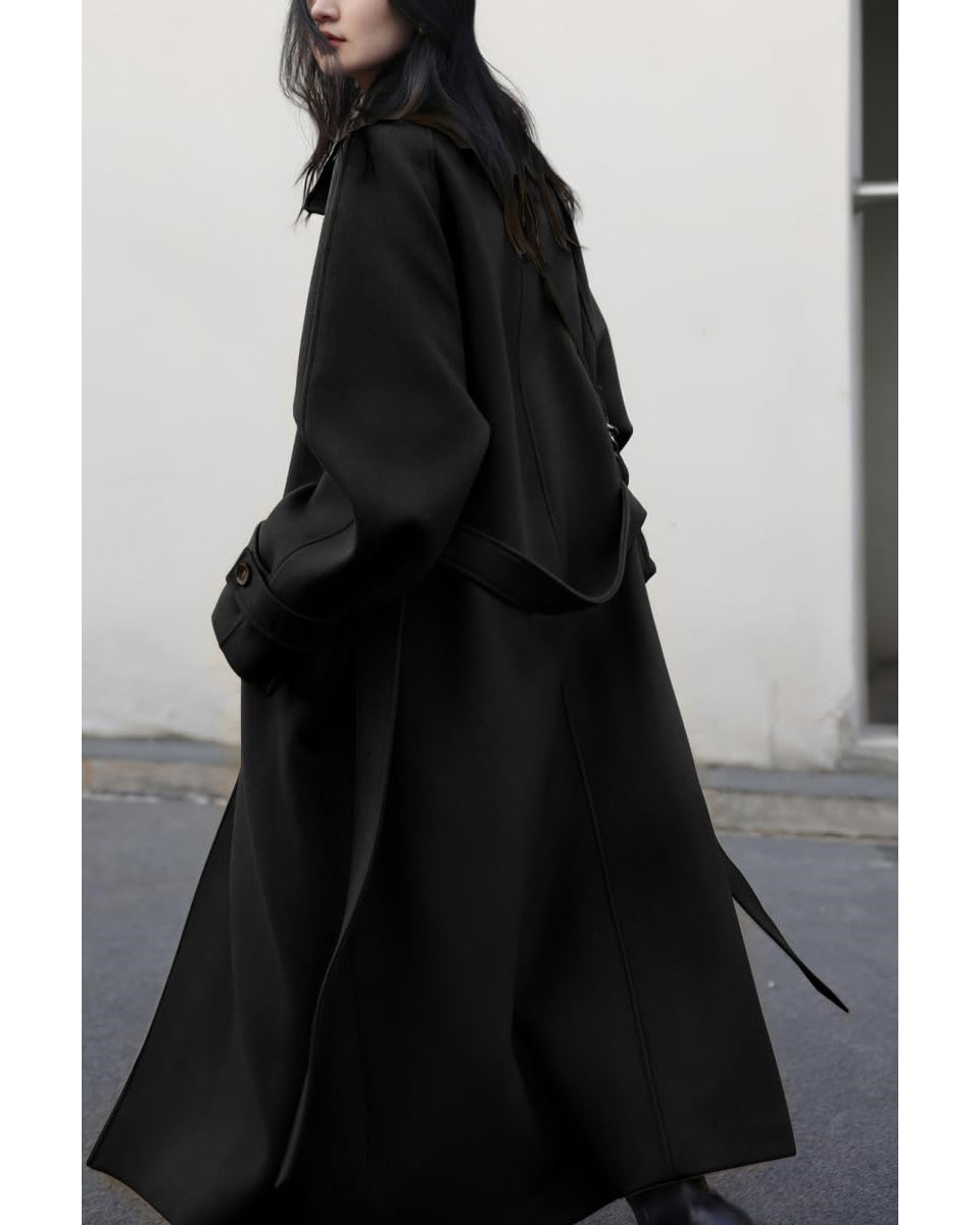 Chouyatou Women's Winter Hidden Single Breasted Wool Coat Raglan Sleeve Business Long Wool Overcoat