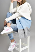 Chouyatou Women's Color Block Hooded Cardigan Casual Loose Open Front Ribbed Knit Long Coatigan Sweater