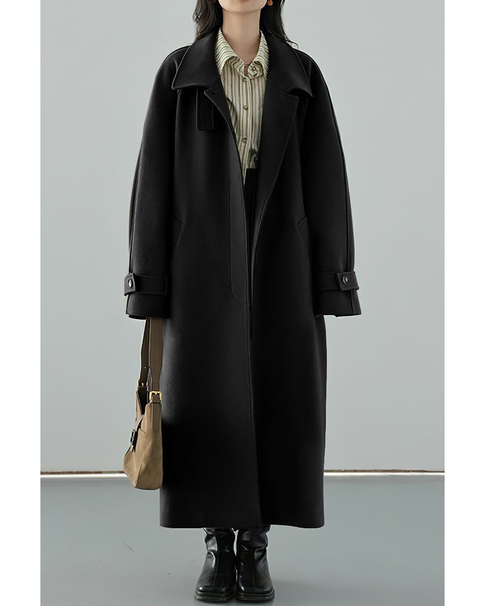 Chouyatou Women's Winter Hidden Single Breasted Wool Coat Raglan Sleeve Business Long Wool Overcoat