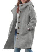 Chouyatou Women's Winter Single Breasted Long Wool Coat with Hood Casual Wool Blend Trench Coat Jacket