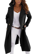 Chouyatou Women Elegant Double Breast Wool Blend Pea Coat Winter Long Coats Jacket Overcoat