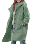 Chouyatou Women's Winter Single Breasted Long Wool Coat with Hood Casual Wool Blend Trench Coat Jacket