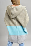 Chouyatou Women's Color Block Hooded Cardigan Casual Loose Open Front Ribbed Knit Long Coatigan Sweater