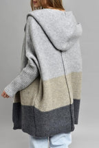 Chouyatou Women's Color Block Hooded Cardigan Casual Loose Open Front Ribbed Knit Long Coatigan Sweater