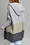 Chouyatou Women's Color Block Hooded Cardigan Casual Loose Open Front Ribbed Knit Long Coatigan Sweater