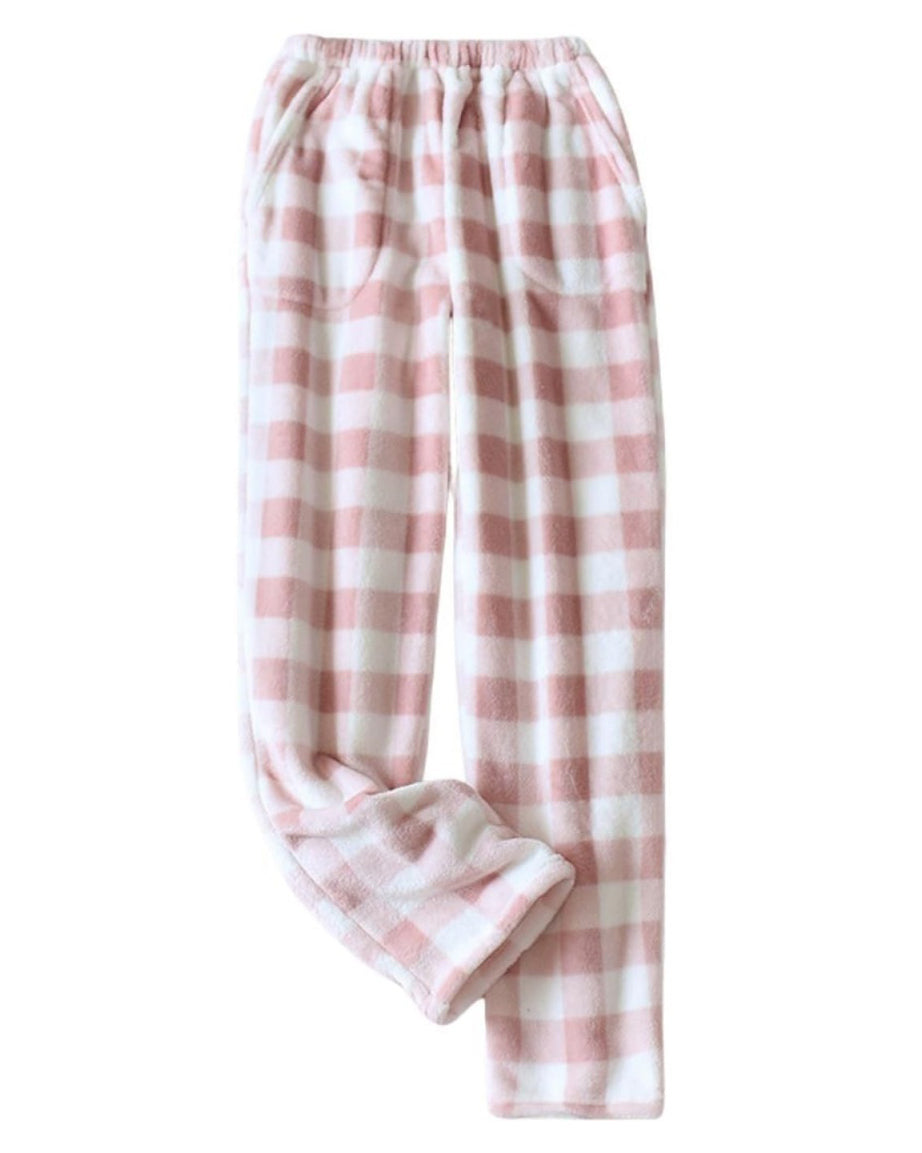 Chouyatou Womens Plaid Fluffy Pajama Pants Fuzzy Fleece Cozy Lounge Pants with Pockets Winter Warm Pj Bottoms