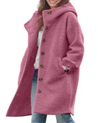 Chouyatou Women's Winter Single Breasted Long Wool Coat with Hood Casual Wool Blend Trench Coat Jacket